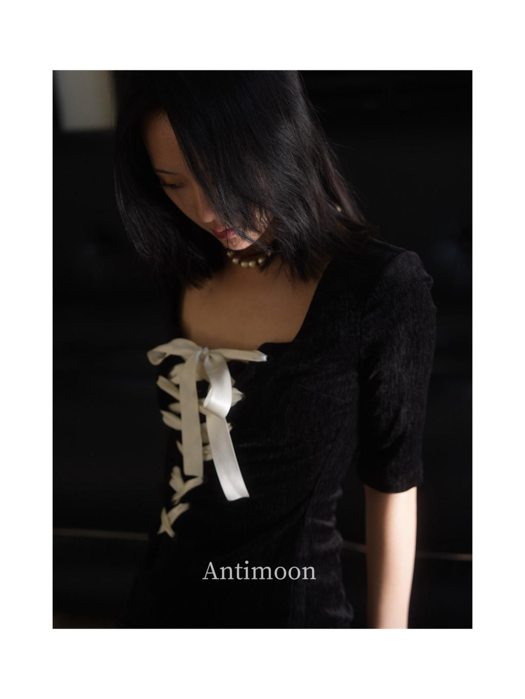 ANTIMOON Little Black Tie Bow Waist Cinching Women's Polyester Casual Midi Dresses