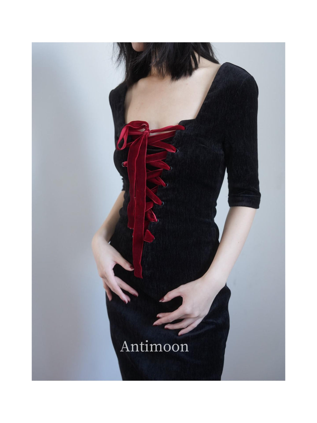 ANTIMOON Little Black Tie Bow Waist Cinching Women's Polyester Casual Midi Dresses
