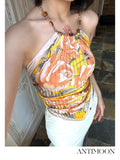 ANTIMOON_Mango_Yellow_Polka_Dot_Art_Pleated_Scarf_Women's_Polyester_Halter_Tops_1064419568914_MISSTT