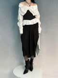 ANTIMOON Mermaid Waist Belt Splicing One Shoulder Women's Cotton Blouses