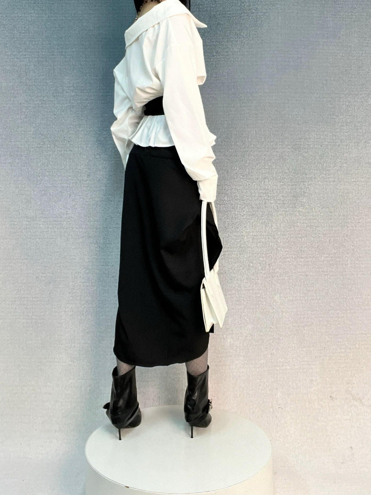 ANTIMOON Mermaid Waist Belt Splicing One Shoulder Women's Cotton Blouses