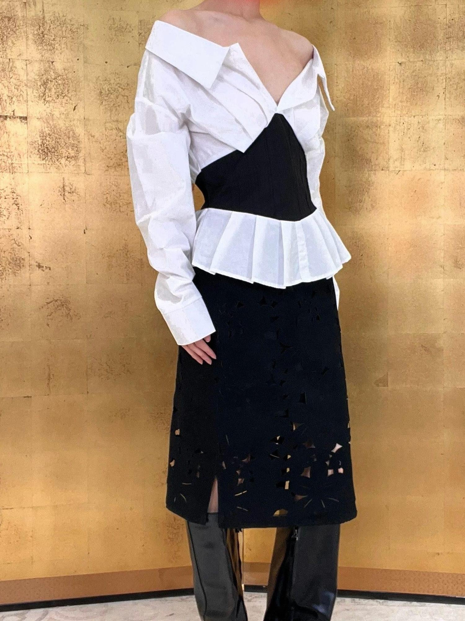 ANTIMOON Midnight Starburst Laser Cutout Slit Vintage Women's Polyester Midi Skirts