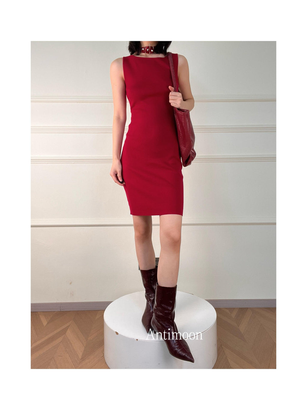 ANTIMOON Minimal Knit Wrinkle Free Slim Fit Women's Viscose Blend Casual Midi Dresses