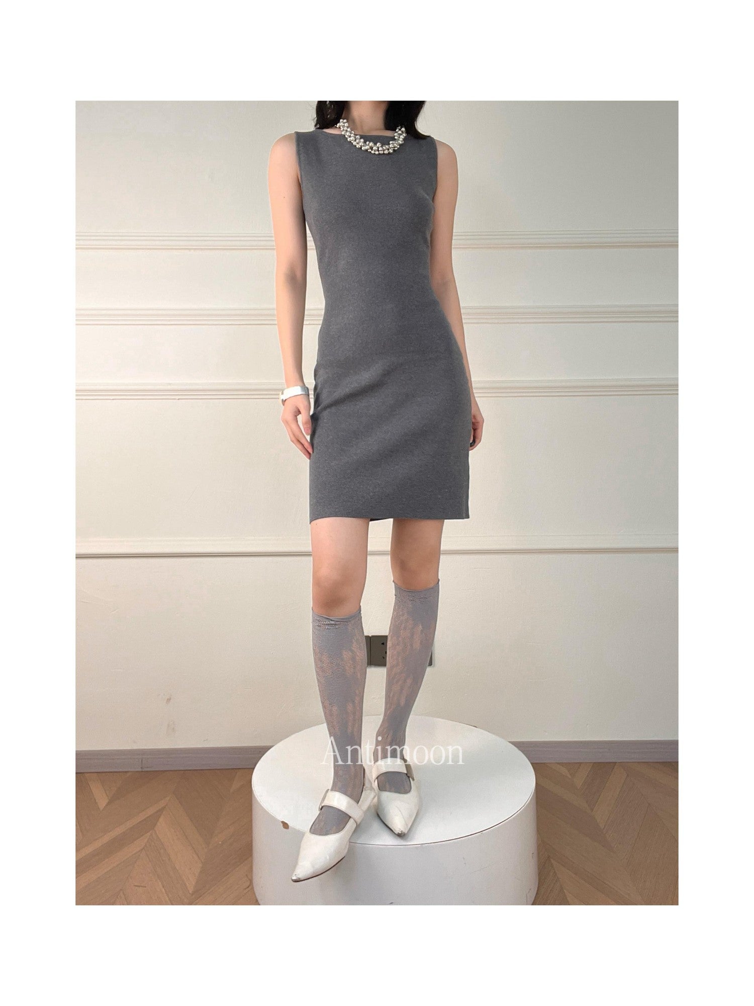 ANTIMOON Minimal Knit Wrinkle Free Slim Fit Women's Viscose Blend Casual Midi Dresses