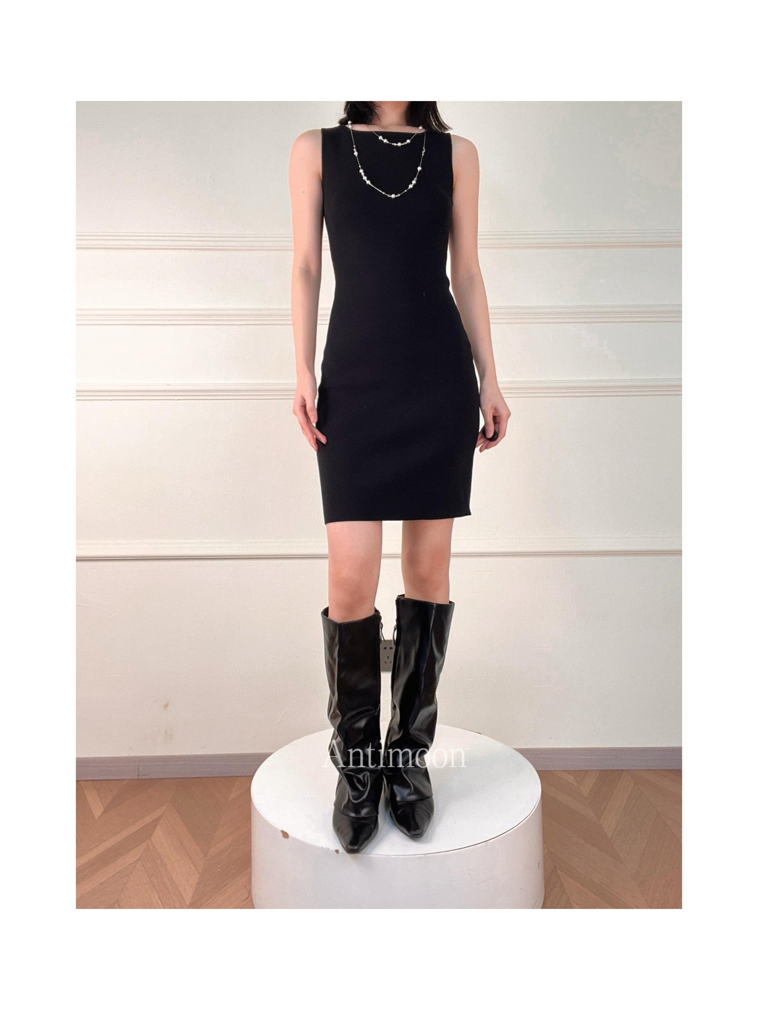 ANTIMOON Minimal Knit Wrinkle Free Slim Fit Women's Viscose Blend Casual Midi Dresses