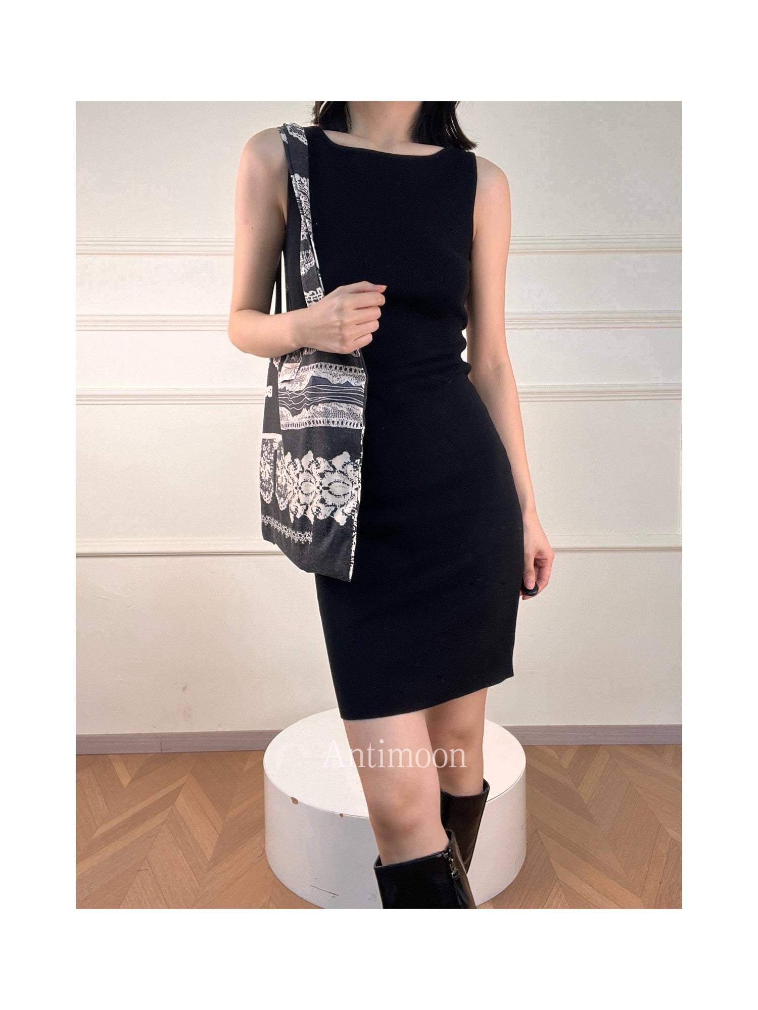 ANTIMOON Minimal Knit Wrinkle Free Slim Fit Women's Viscose Blend Casual Midi Dresses