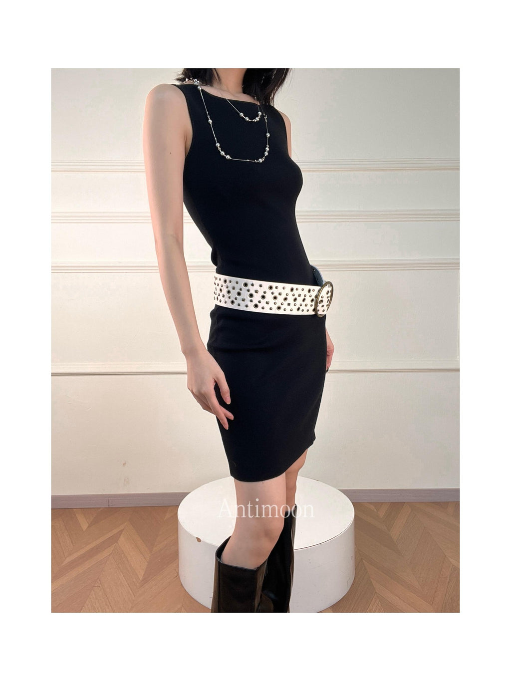 ANTIMOON Minimal Knit Wrinkle Free Slim Fit Women's Viscose Blend Casual Midi Dresses