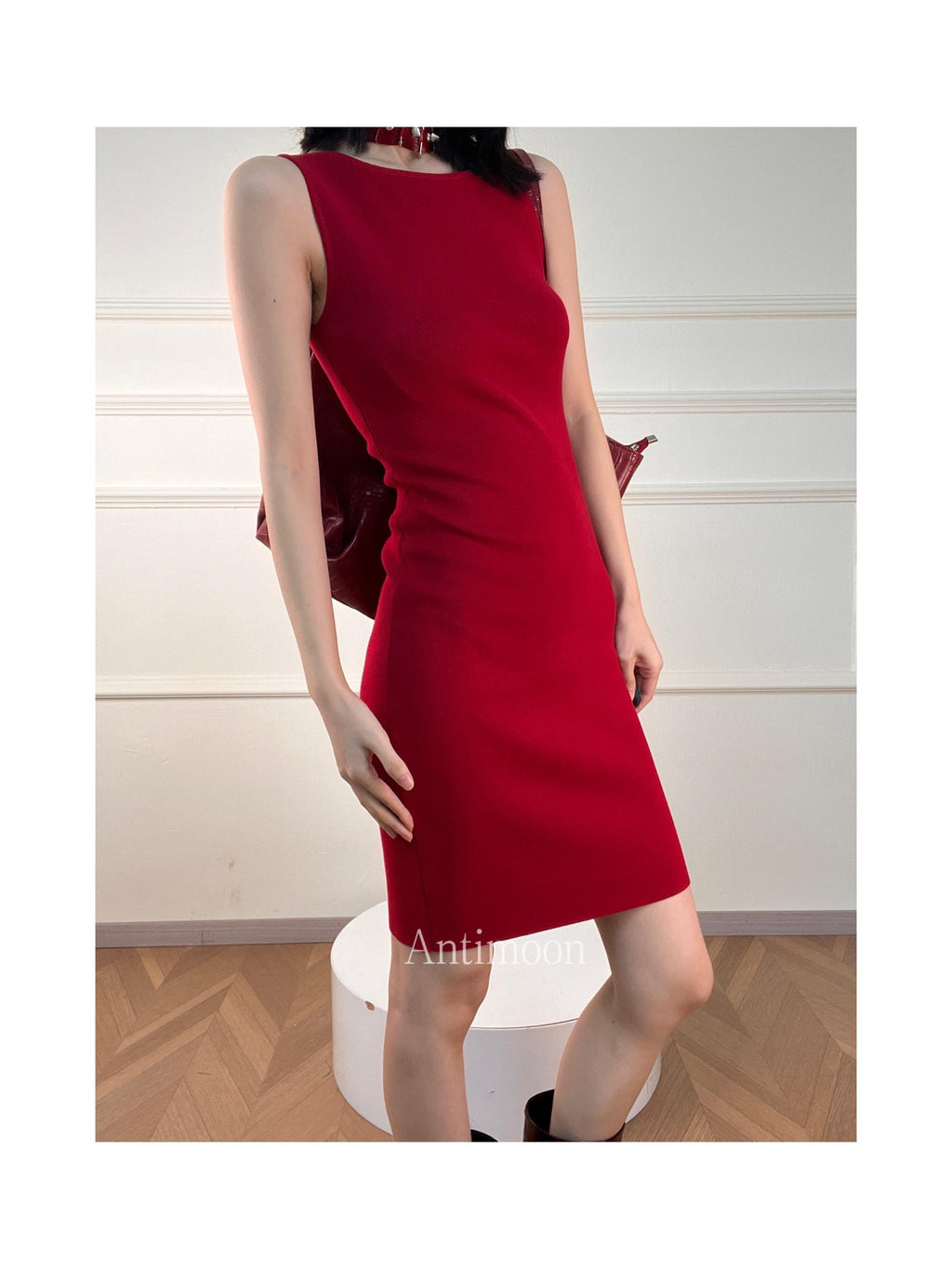 ANTIMOON Minimal Knit Wrinkle Free Slim Fit Women's Viscose Blend Casual Midi Dresses