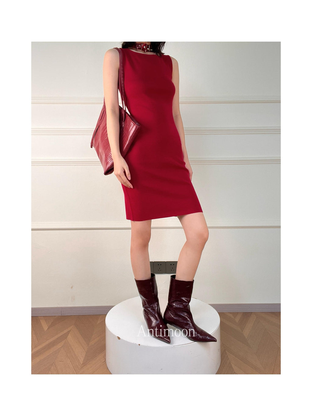 ANTIMOON Minimal Knit Wrinkle Free Slim Fit Women's Viscose Blend Casual Midi Dresses
