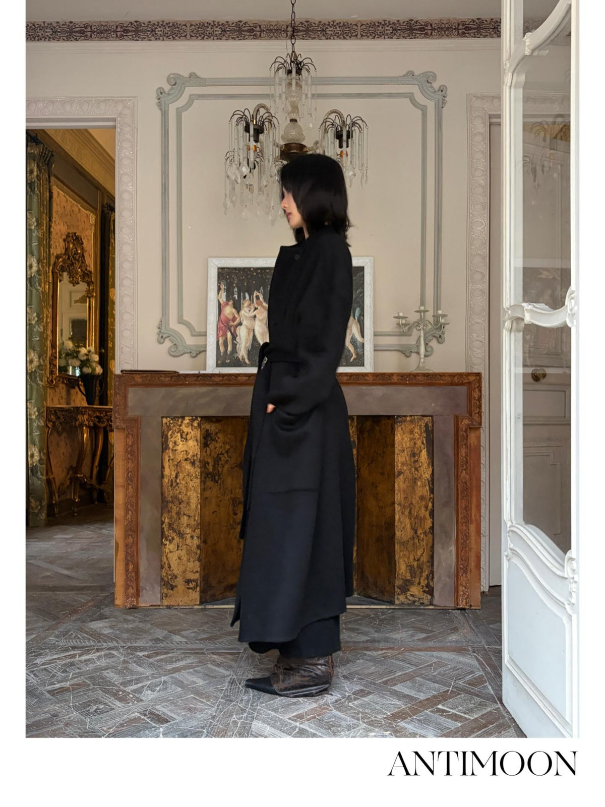 ANTIMOON Minimalist Stand Collar Double Face Loose Longline Women's Wool Coats