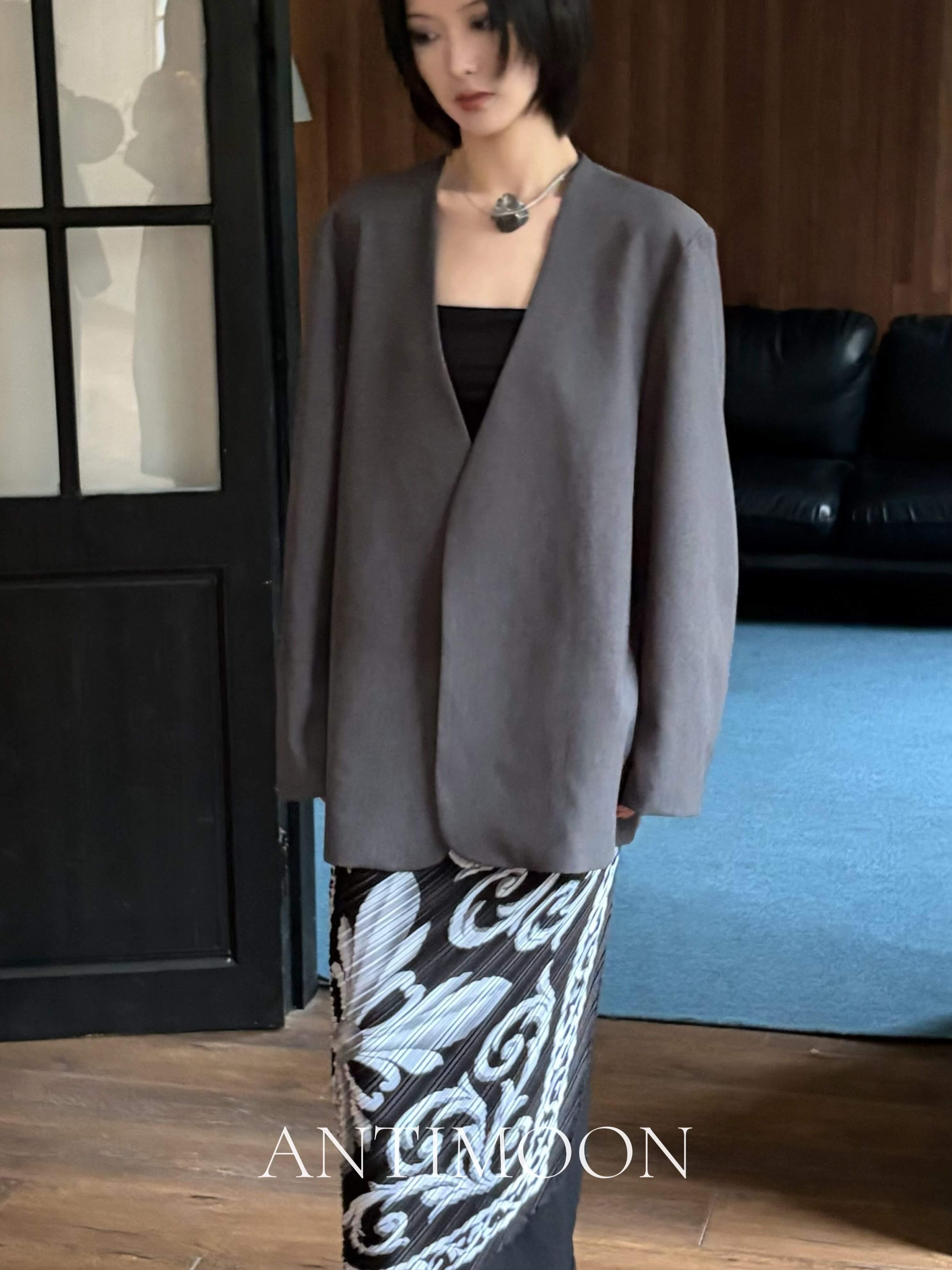 ANTIMOON_Minimalist_V-neck_No_Button_Slim_Fit_Women's_Polyester_Blazers_1049221828908_MISSTT