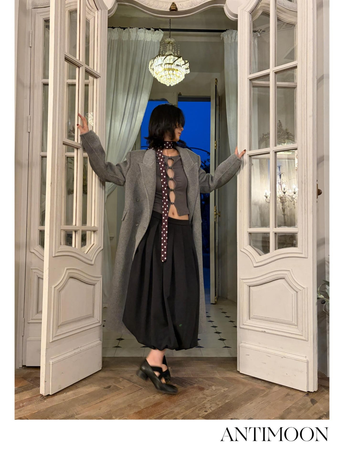 ANTIMOON Minimalist Wide Shoulder Double Breasted Belted Women's Wool Blazers