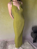 ANTIMOON_Mint_Green_Geometric_3d_Pleated_Women's_Polyester_Halter_Maxi_Dresses_917520186924_MISSTT