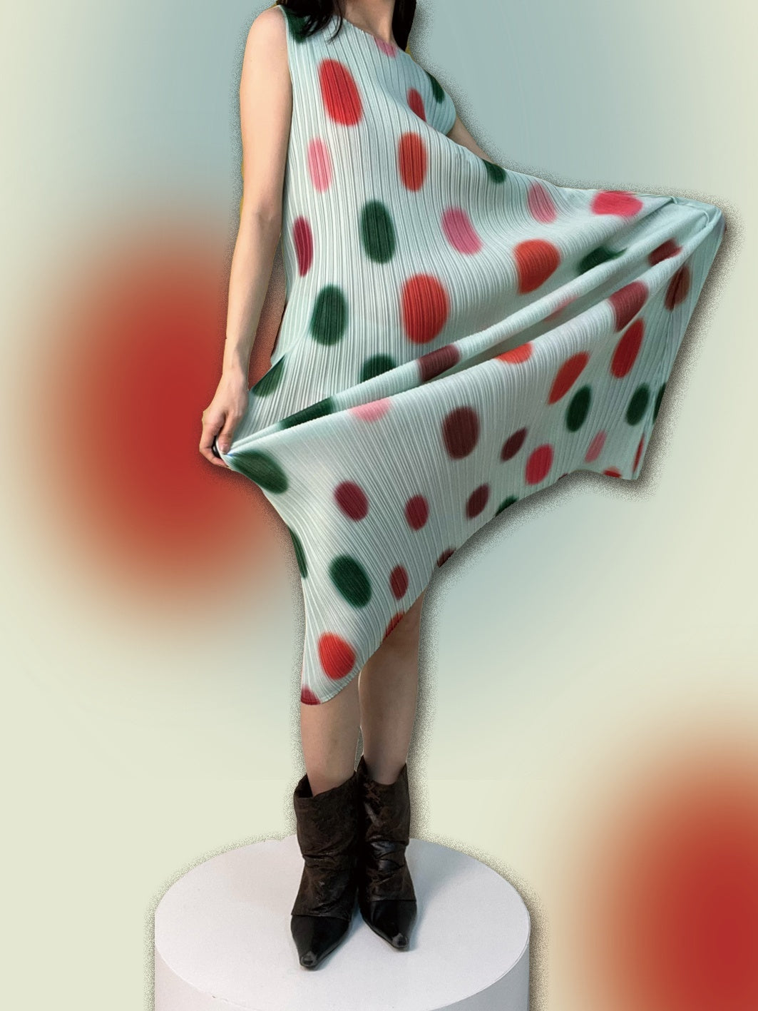 ANTIMOON_Mint_Polka_Dot_Ombre_Pleated_Texture_Print_Women's_Polyester_Casual_Maxi_Dresses_959507568798_MISSTT