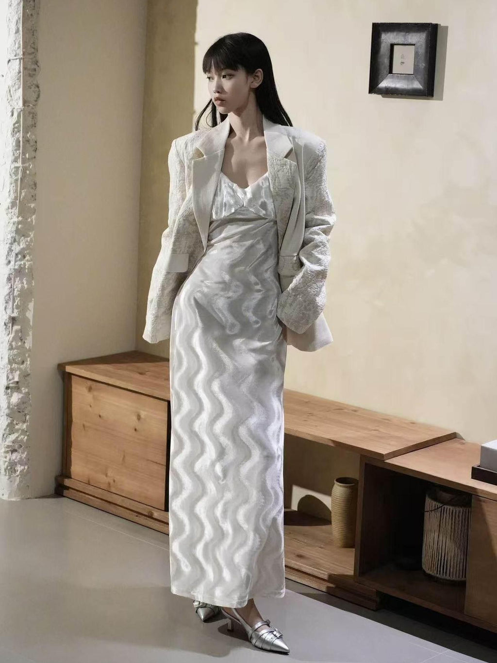 ANTIMOON Moonlit Water Ripple V-neck A Line Women's Velvet Slip Maxi Dresses