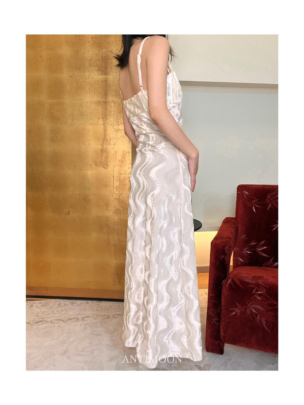ANTIMOON Moonlit Water Ripple V-neck A Line Women's Velvet Slip Maxi Dresses