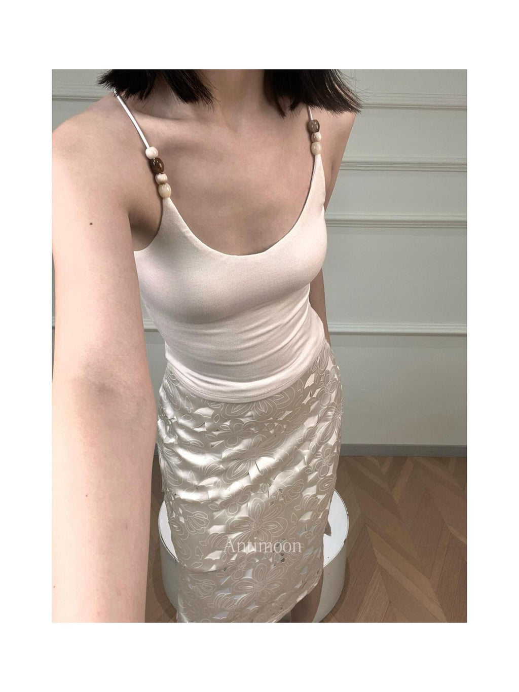 ANTIMOON Multicolor Beaded Halter V-neck Ribbon Slim Knit Women's Viscose Tank Tops