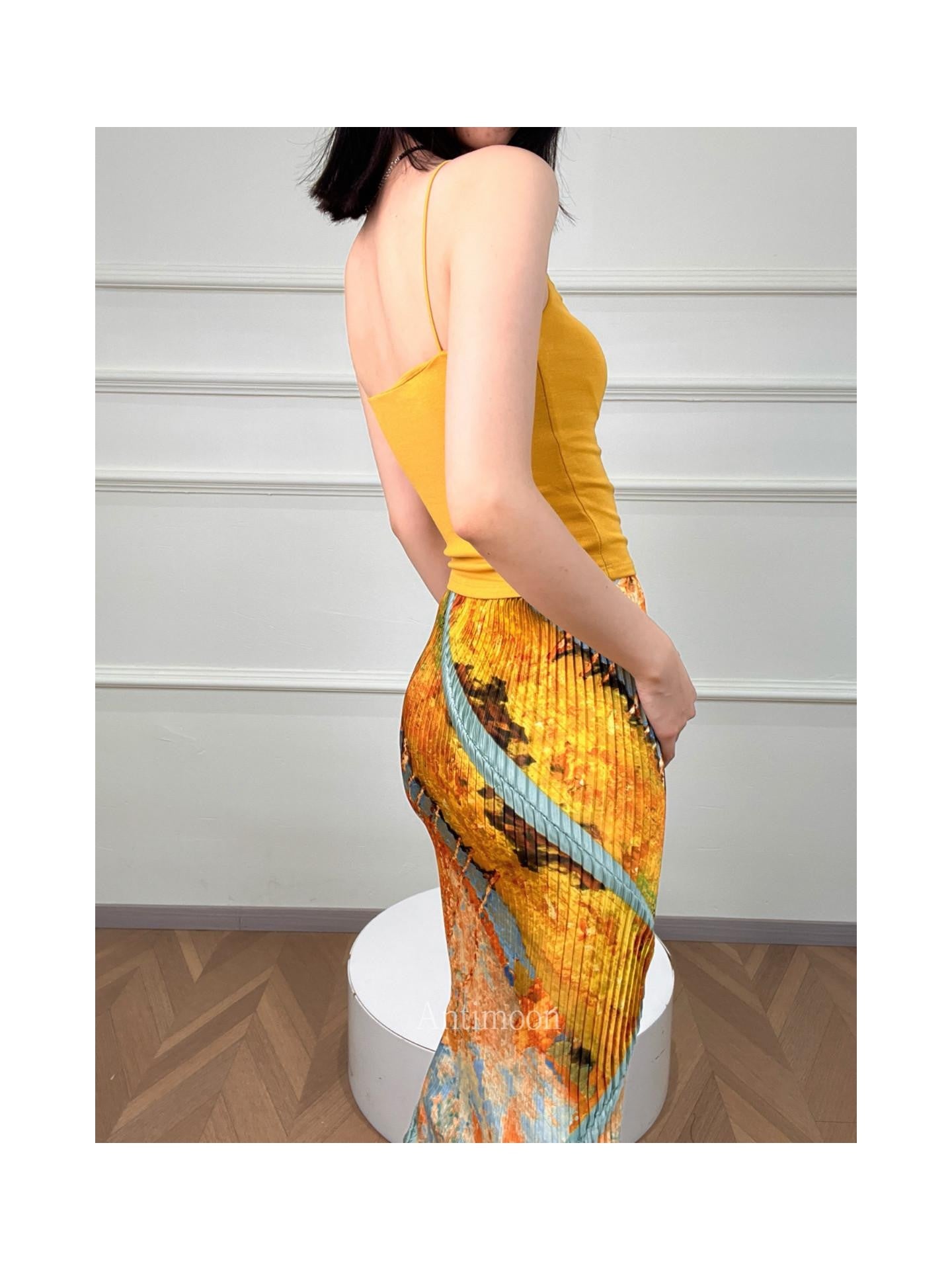 ANTIMOON Multicolor Beaded Halter V-neck Ribbon Slim Knit Women's Viscose Tank Tops