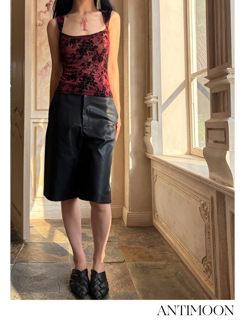 ANTIMOON New Chinese Style Ink Splatter Mesh Square Neck Women's Polyester Tank Tops