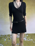 ANTIMOON_Night_Iris_Gold_Foil_Black_Velvet_Women's_Nylon_Knit_Slim_Matching_Skirt_Sets_980622206585_MISSTT