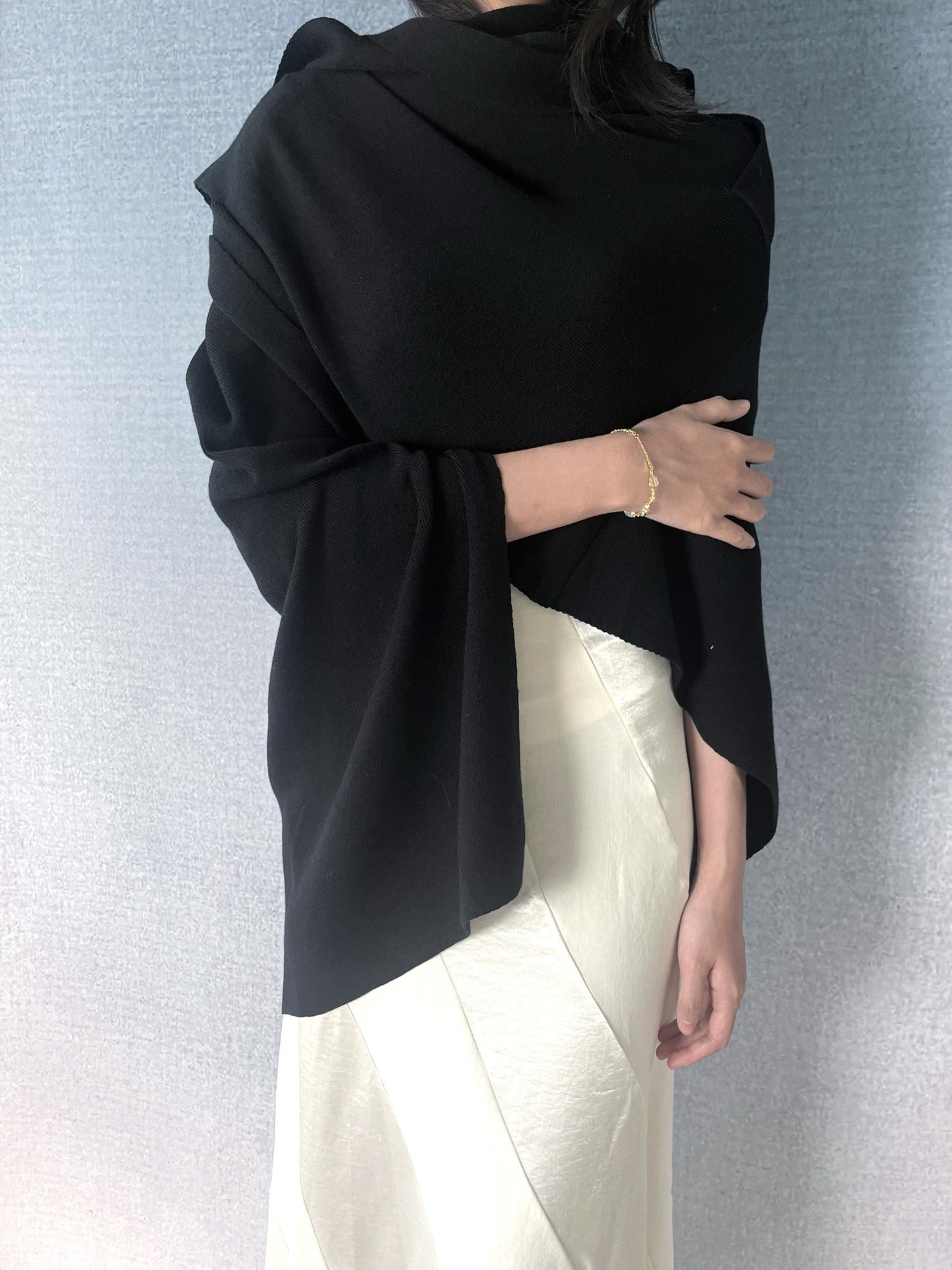 ANTIMOON One Piece Draped Knit Soft Loose Black Women's Cotton Blend Boleros & Shrugs