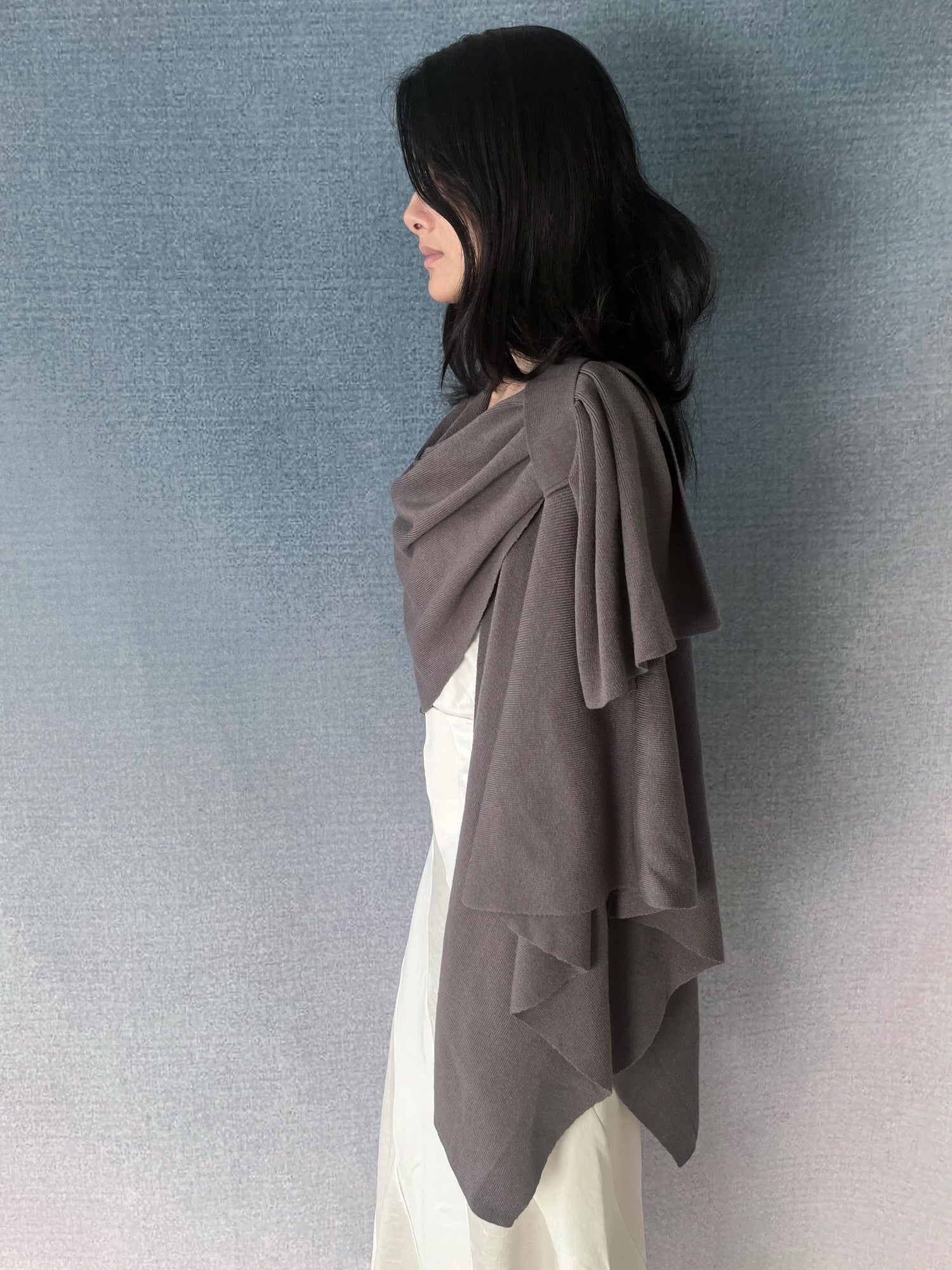 ANTIMOON One Piece Draped Knit Soft Loose Black Women's Cotton Blend Boleros & Shrugs