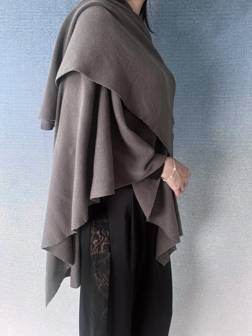 ANTIMOON One Piece Draped Knit Soft Loose Black Women's Cotton Blend Boleros & Shrugs