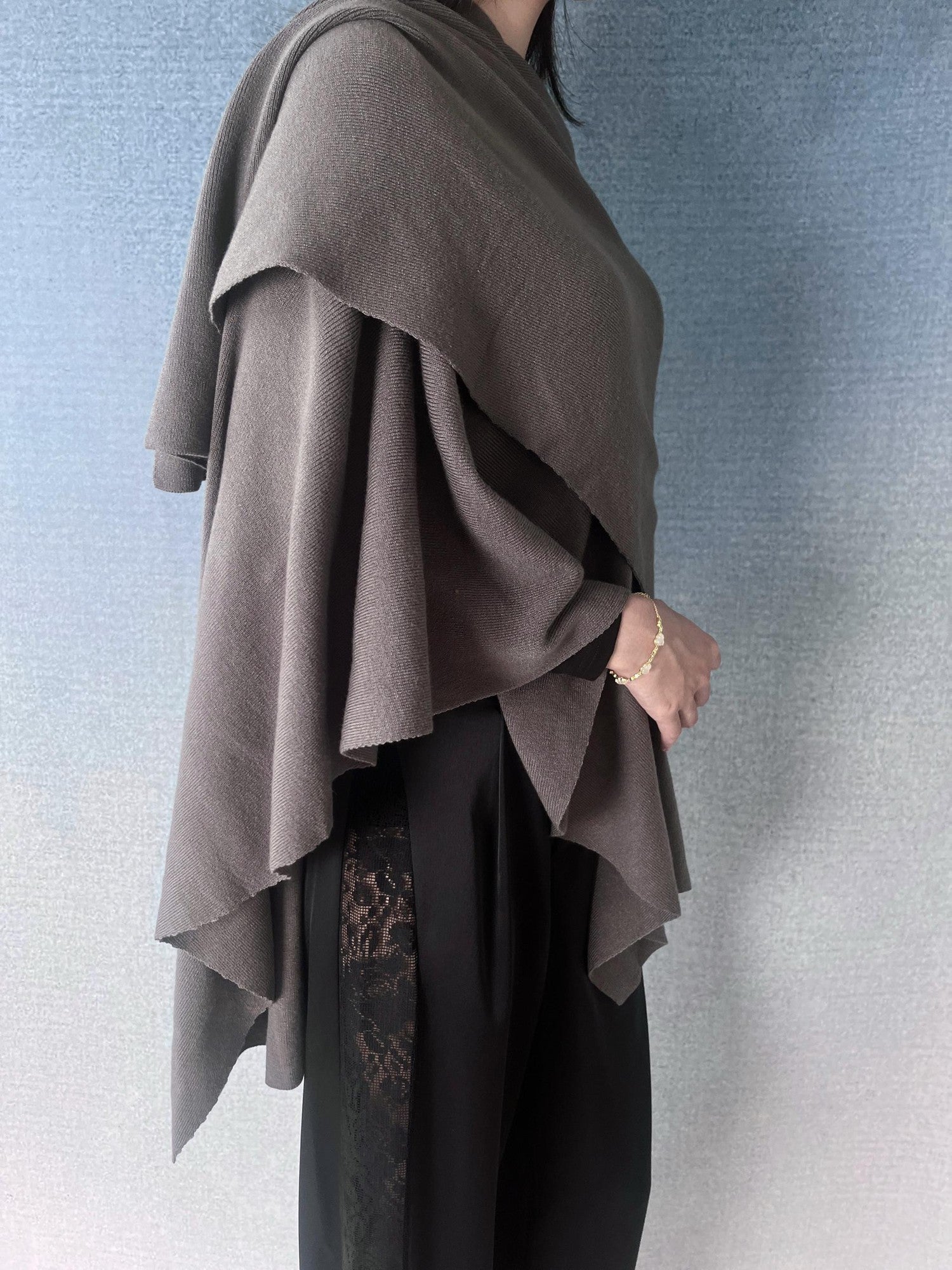 ANTIMOON One Piece Draped Knit Soft Loose Black Women's Cotton Blend Boleros & Shrugs