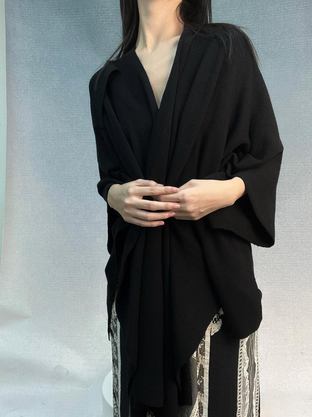 ANTIMOON One Piece Draped Knit Soft Loose Black Women's Cotton Blend Boleros & Shrugs