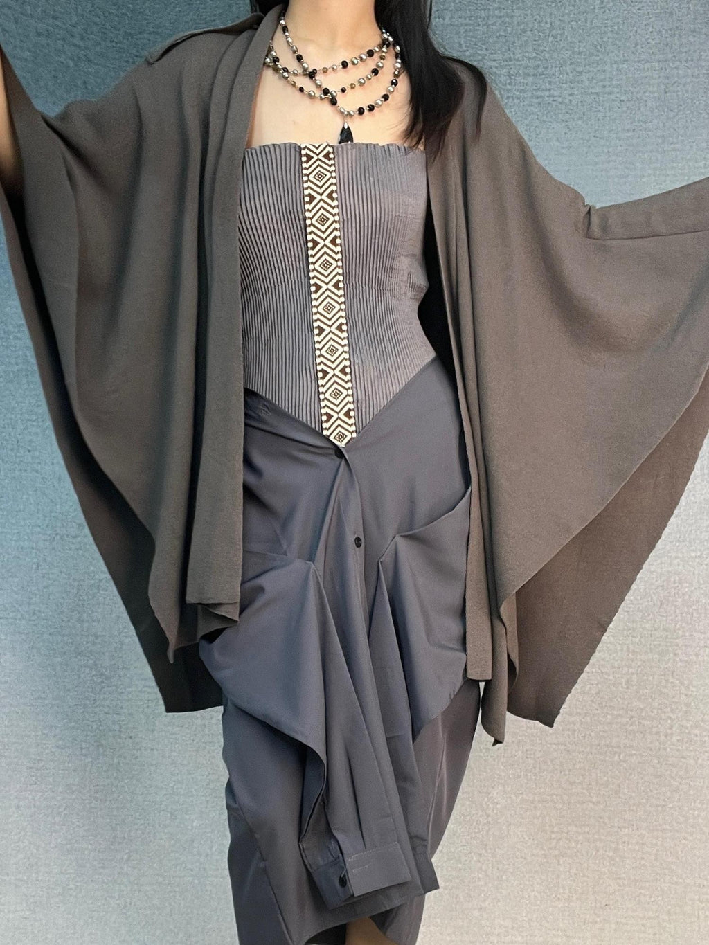 ANTIMOON One Piece Draped Knit Soft Loose Black Women's Cotton Blend Boleros & Shrugs