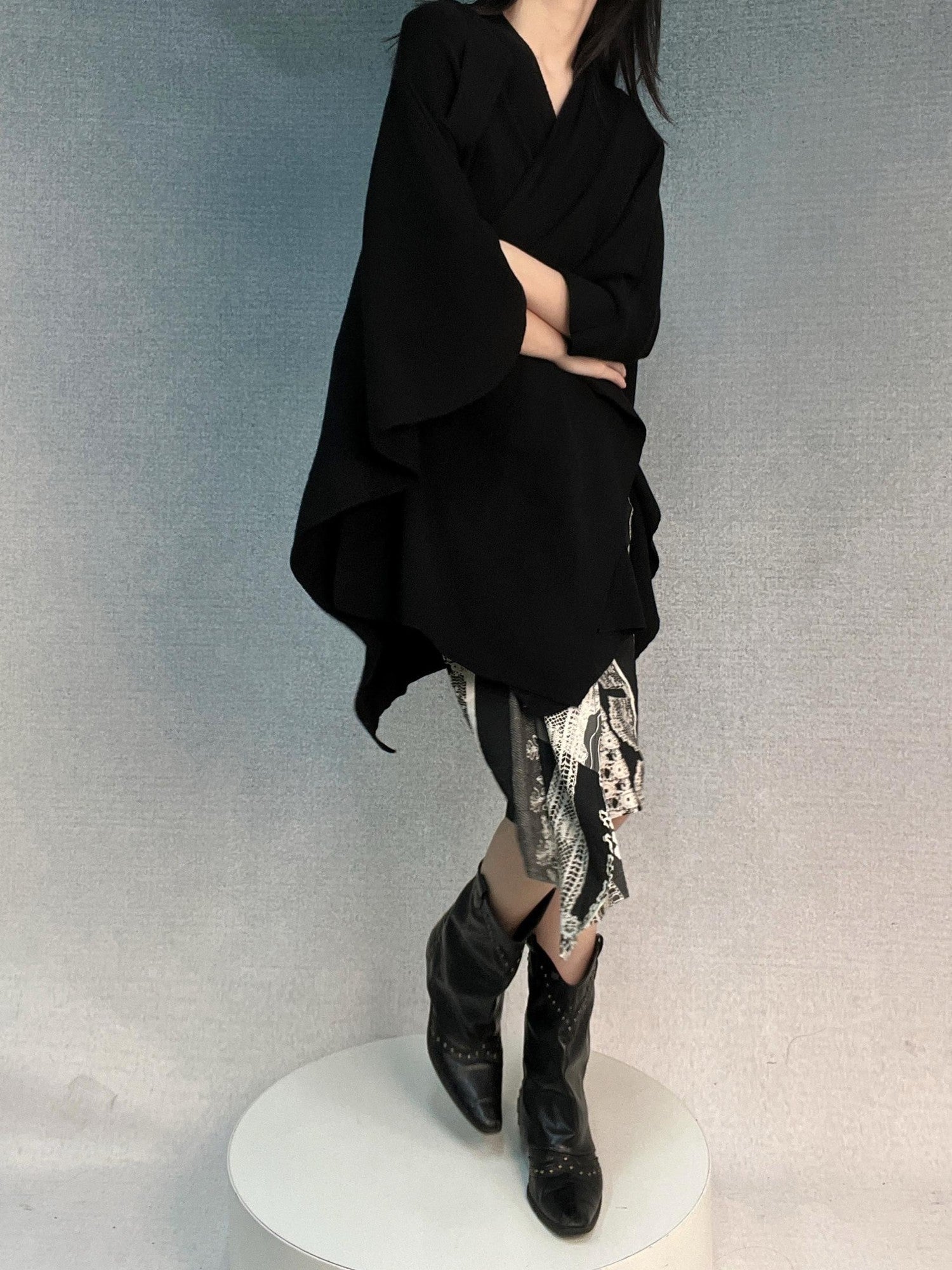 ANTIMOON One Piece Draped Knit Soft Loose Black Women's Cotton Blend Boleros & Shrugs
