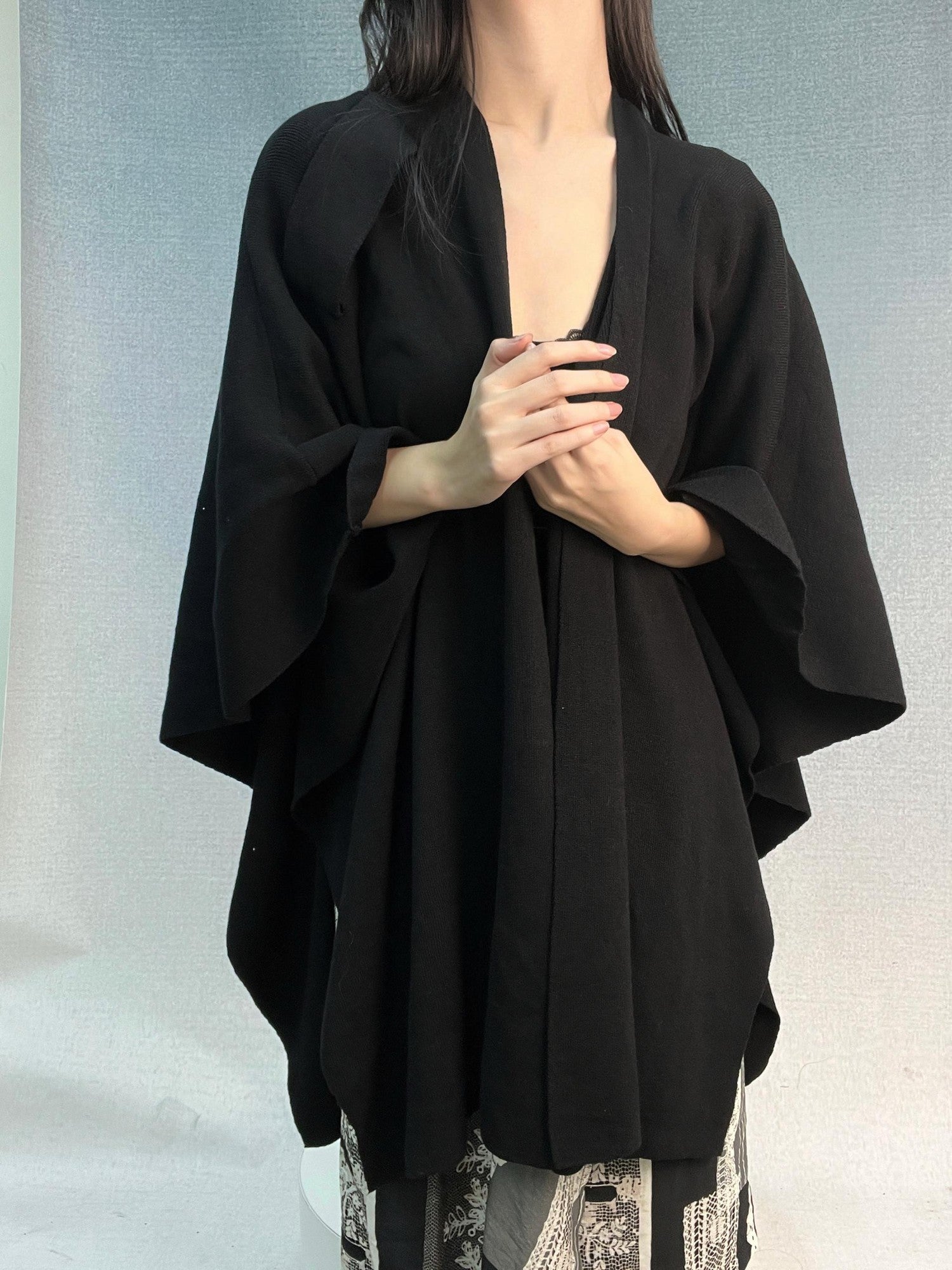 ANTIMOON One Piece Draped Knit Soft Loose Black Women's Cotton Blend Boleros & Shrugs