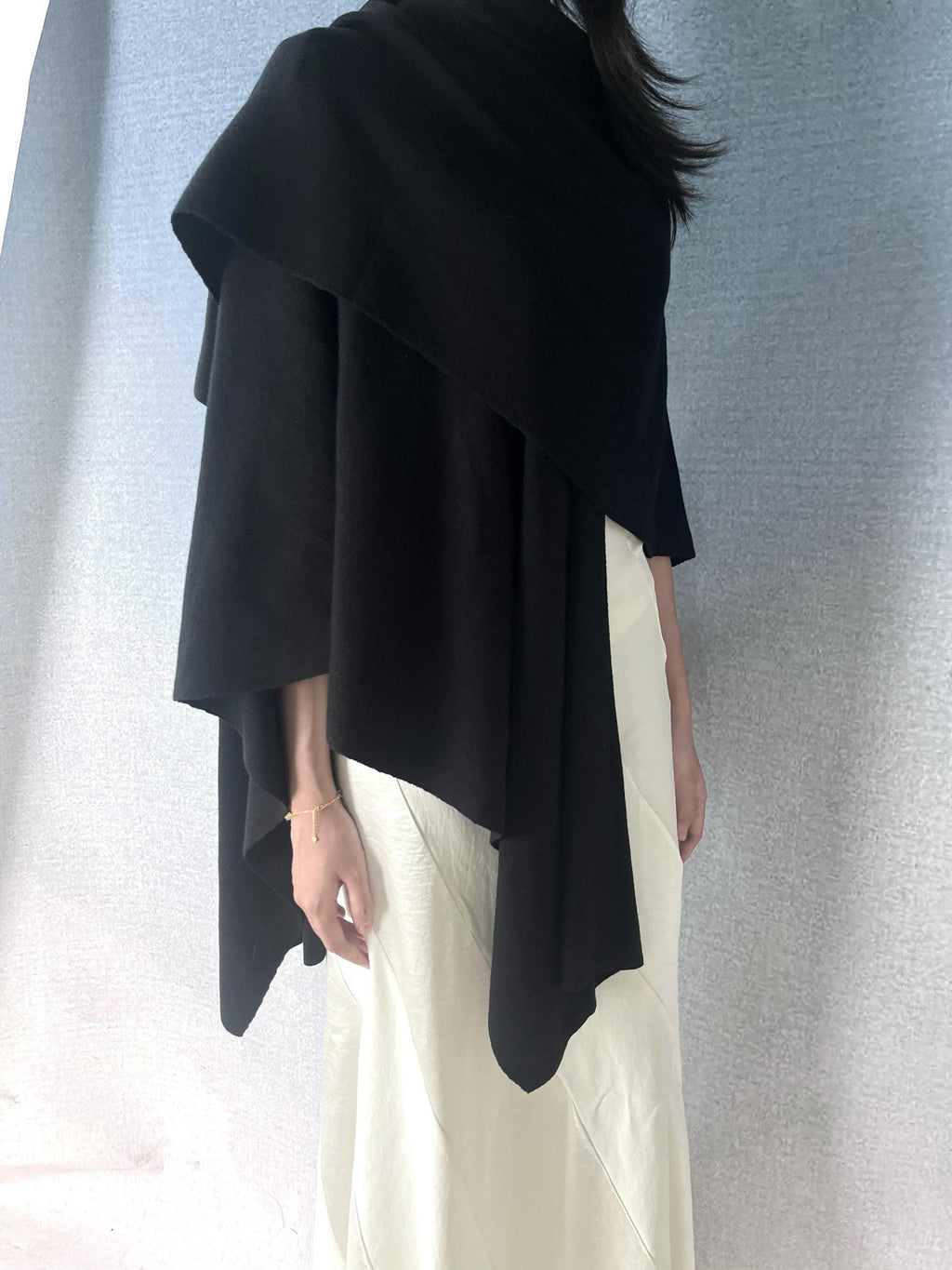 ANTIMOON One Piece Draped Knit Soft Loose Black Women's Cotton Blend Boleros & Shrugs