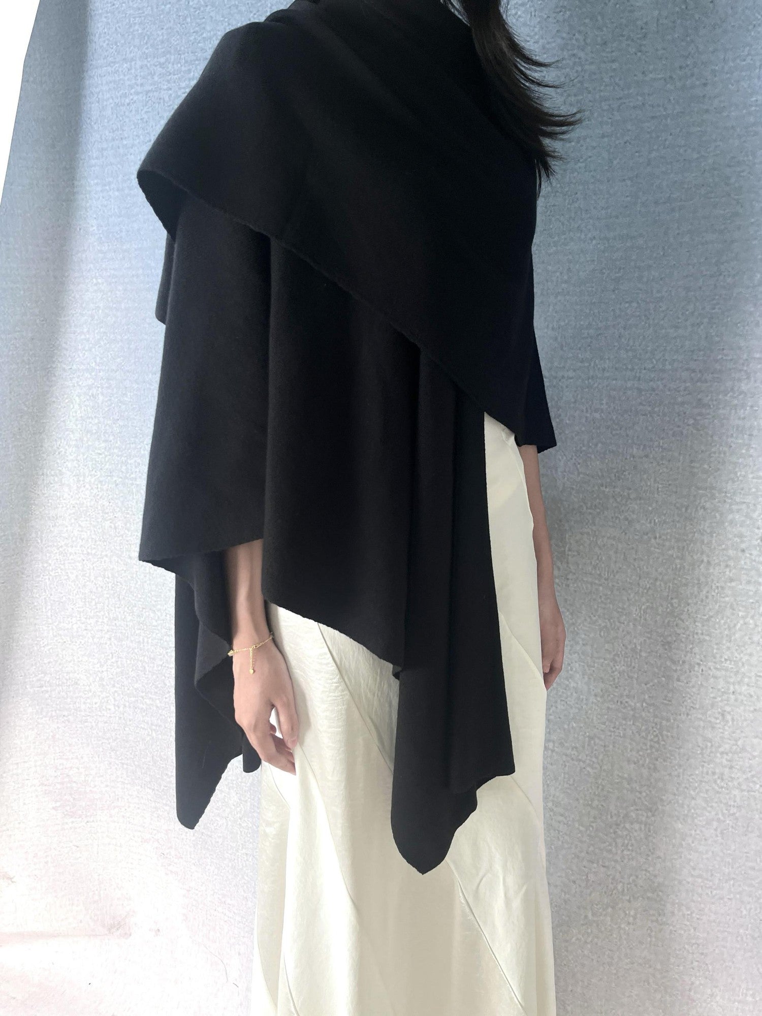 ANTIMOON One Piece Draped Knit Soft Loose Black Women's Cotton Blend Boleros & Shrugs