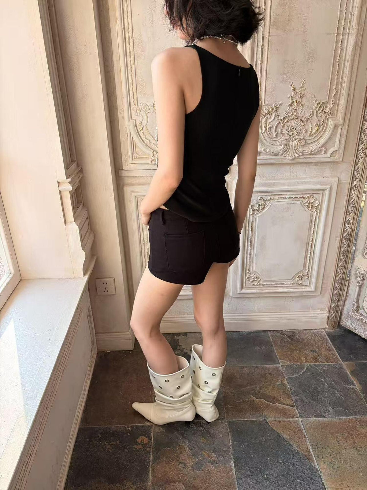 ANTIMOON One Shoulder Waist Cinched Polyester Women's Tank Tops