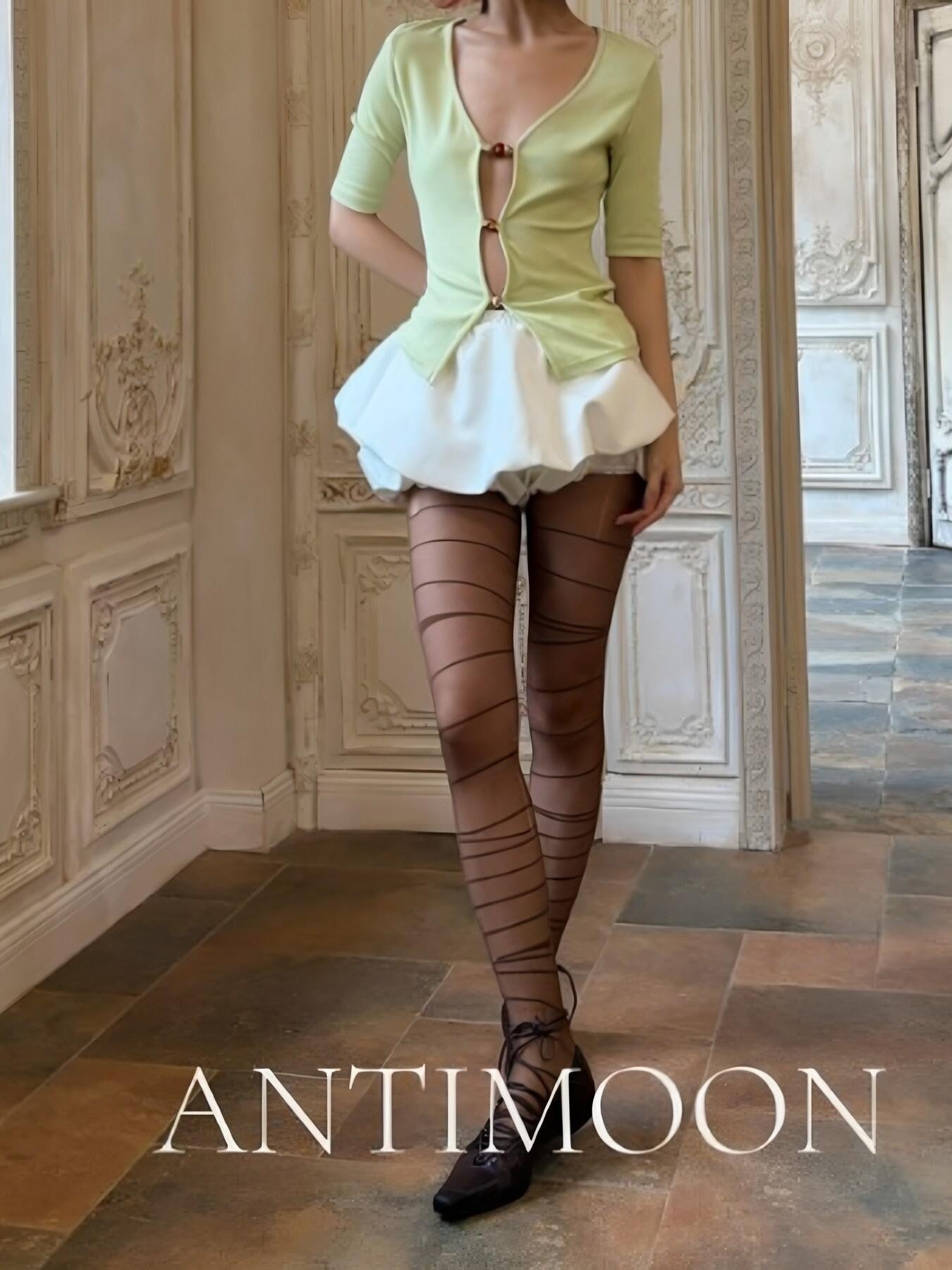 ANTIMOON Pearl Beaded Cutout V-neck Women's Cotton Blend Short Sleeve T-shirts