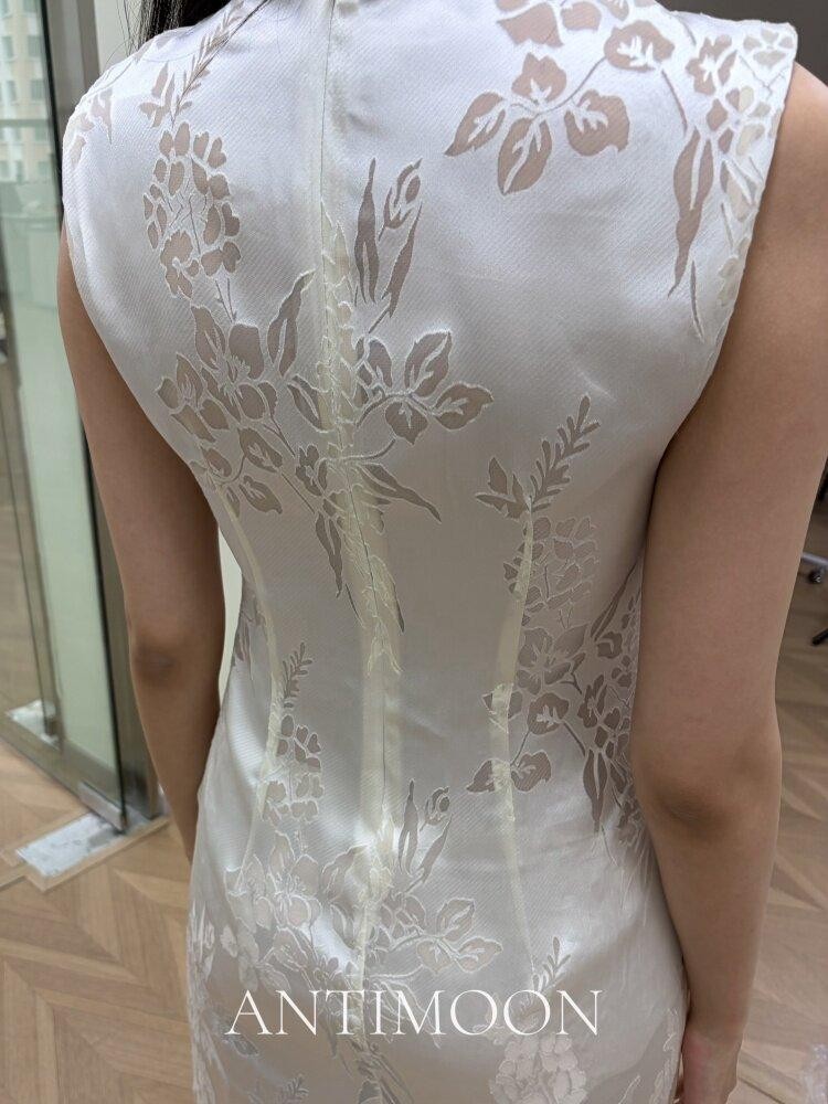 ANTIMOON Pearl Cutwork Jacquard Slim Sleeveless Women's Viscose Cheongsam Dresses