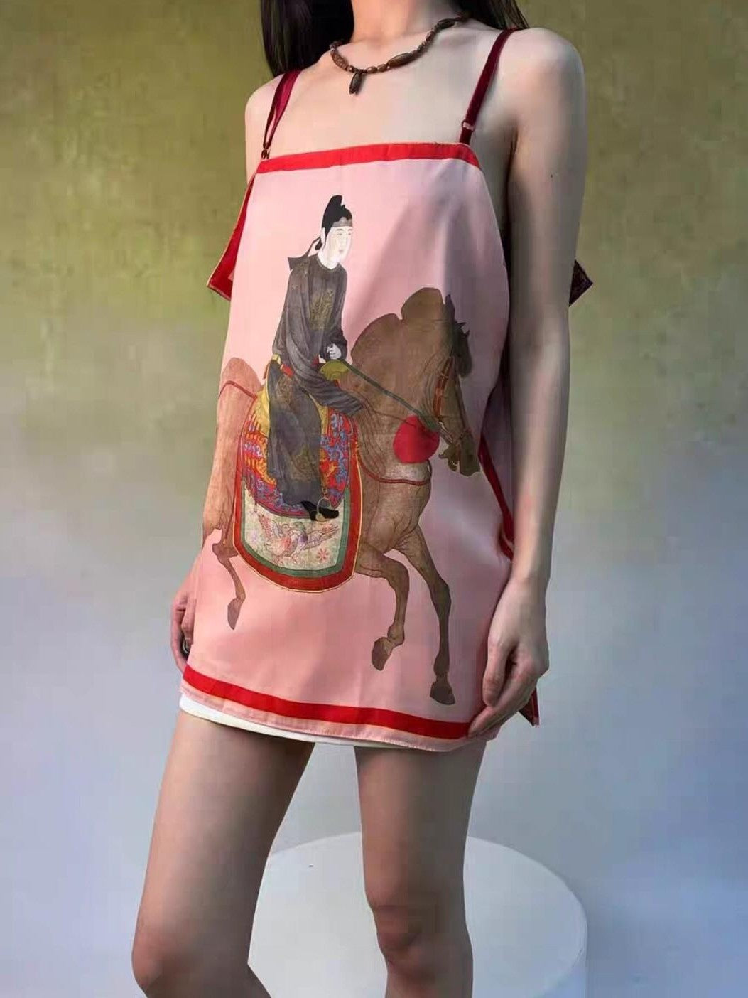 ANTIMOON Pink Reversible Chinese Print Loose U Neck Women's Polyester Camisoles