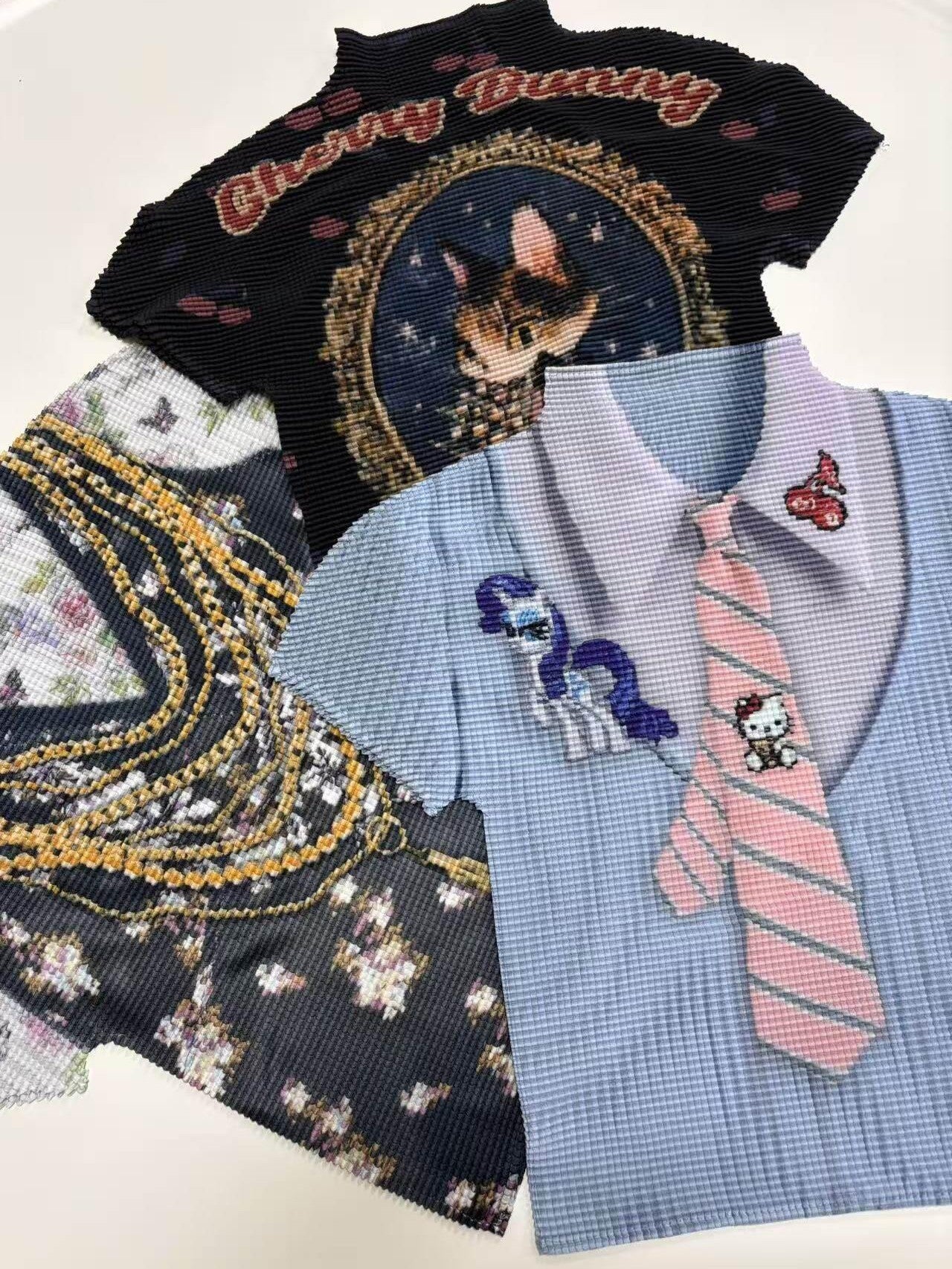 ANTIMOON Pixel Cartoon Print Ruched Sleeves Women's Polyester Short Sleeve T-shirts