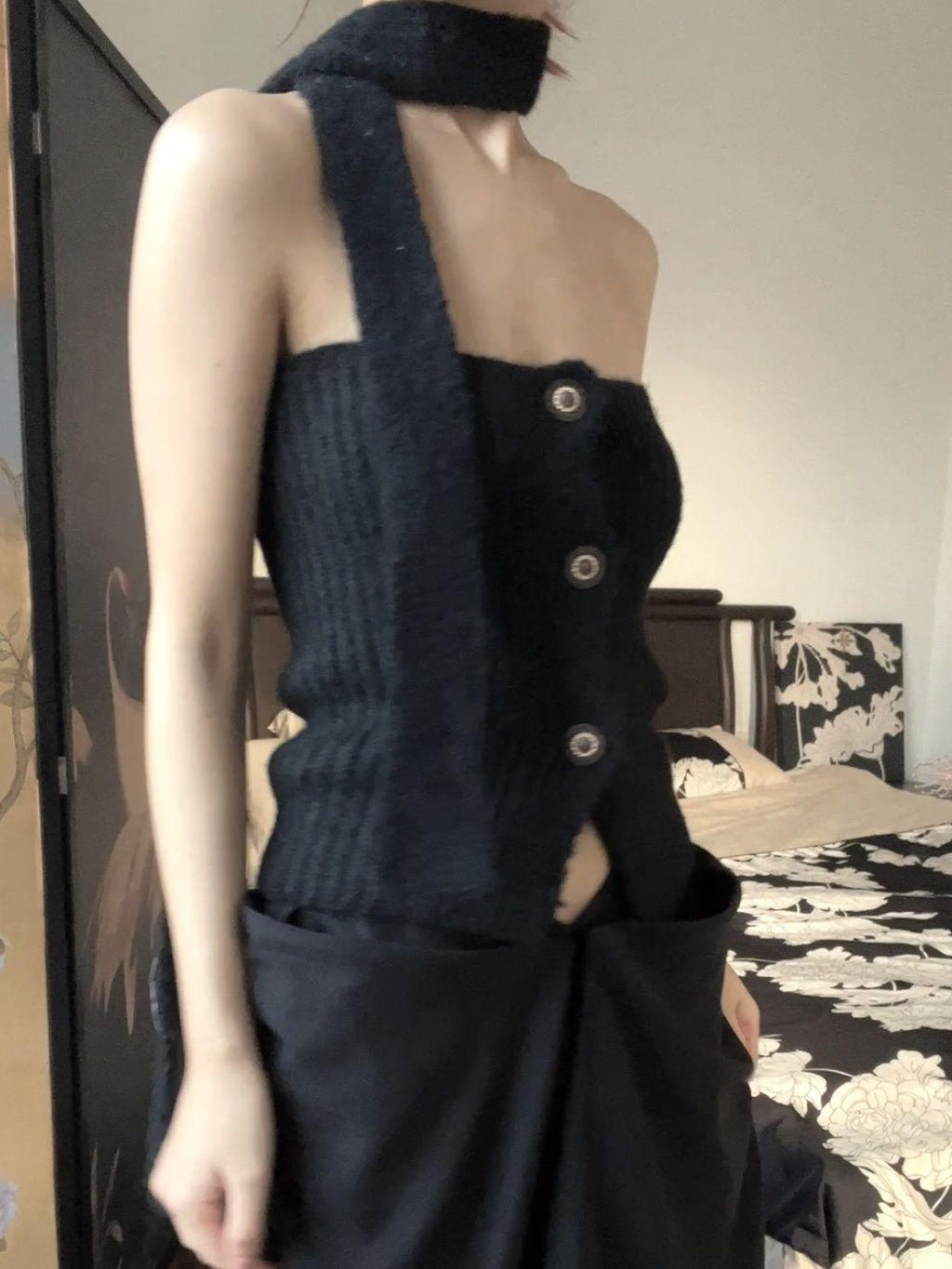 ANTIMOON Playful Knit Halter With Scarf Two Piece Women's Polyester Tube Tops