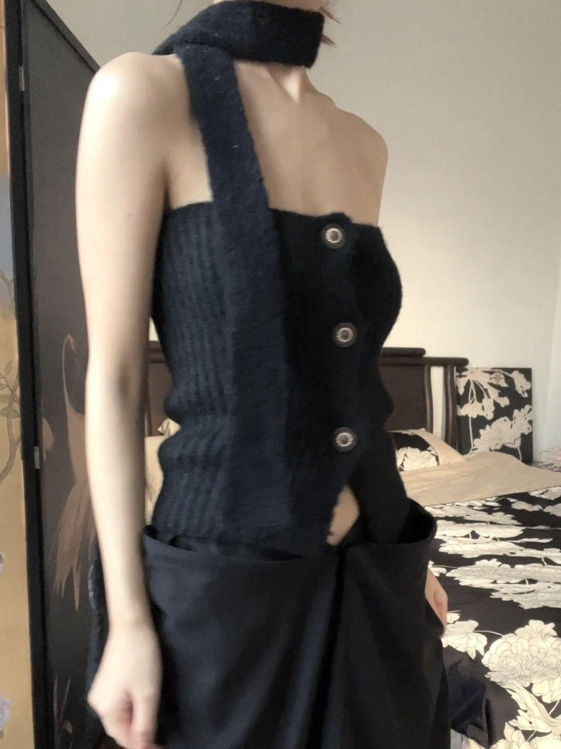 ANTIMOON Playful Knit Halter With Scarf Two Piece Women's Polyester Tube Tops