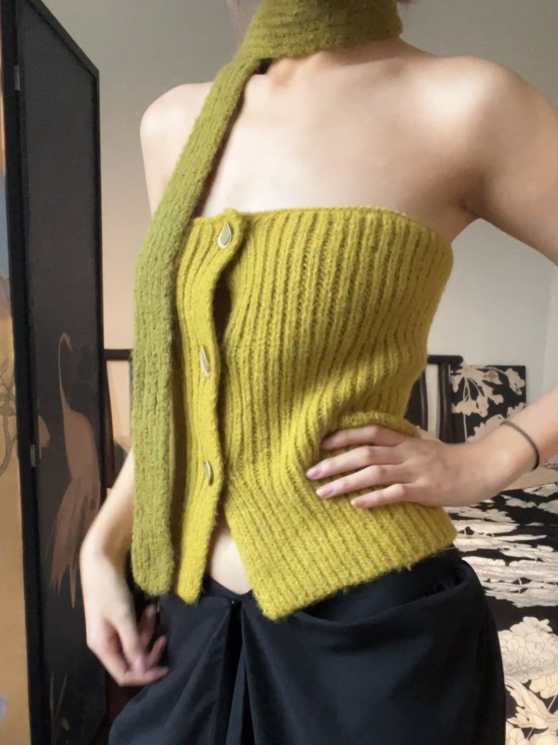 ANTIMOON Playful Knit Halter With Scarf Two Piece Women's Polyester Tube Tops