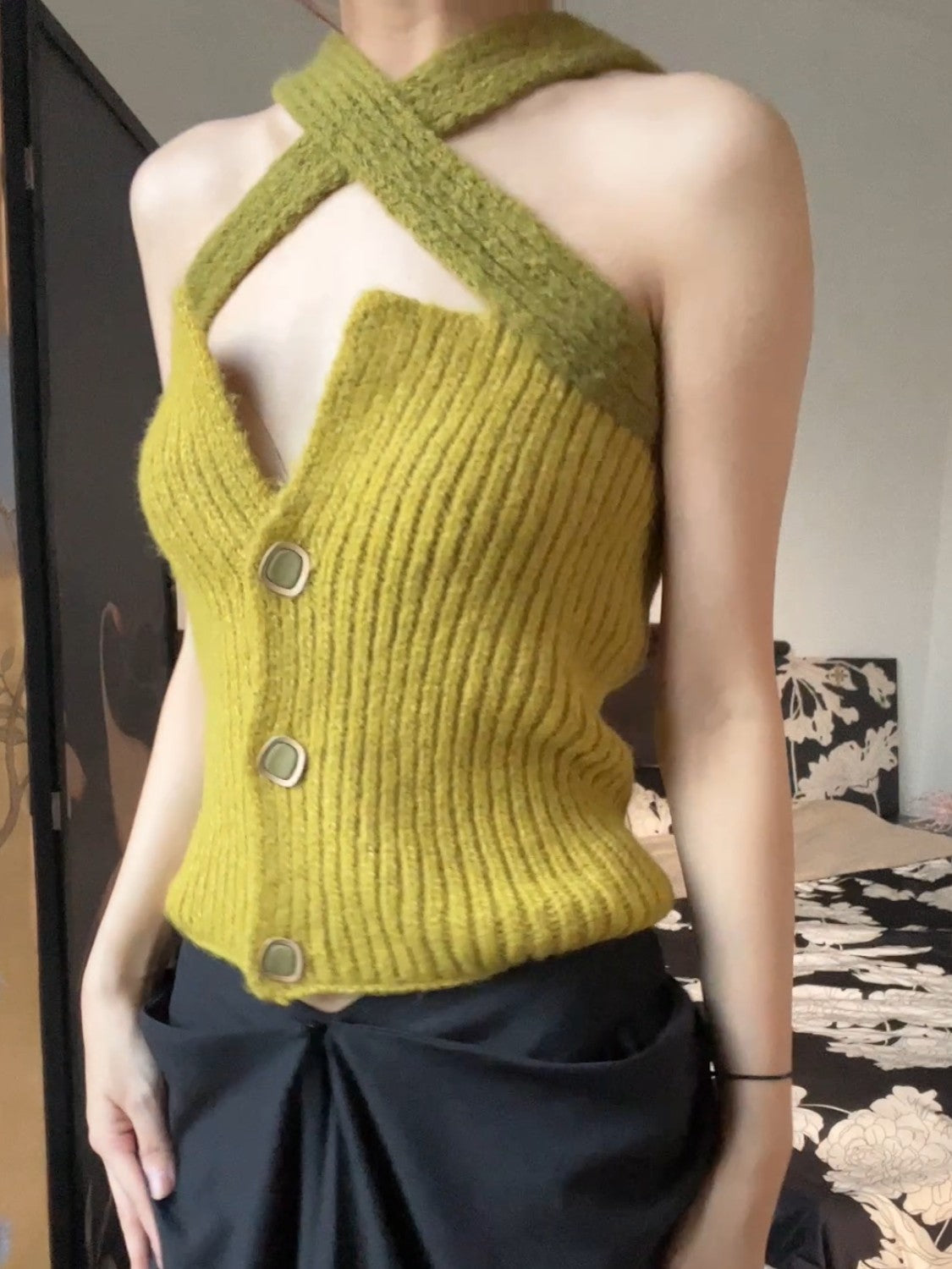 ANTIMOON Playful Knit Halter With Scarf Two Piece Women's Polyester Tube Tops