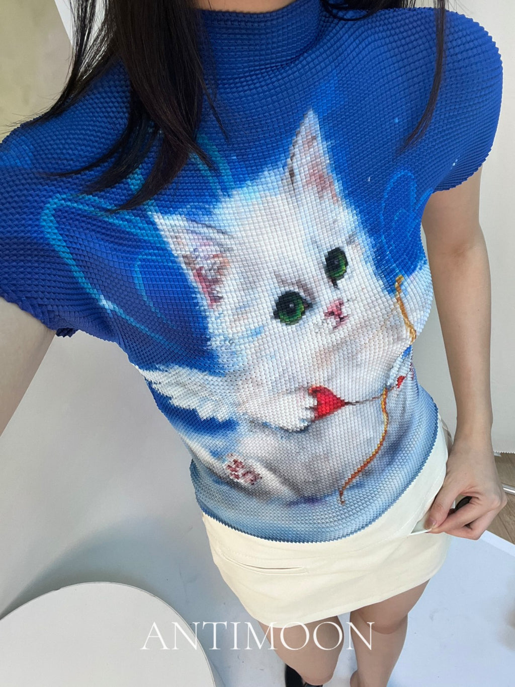 ANTIMOON Playful Retro Animal Print Ruched Women's Polyester Short Sleeve T-shirts