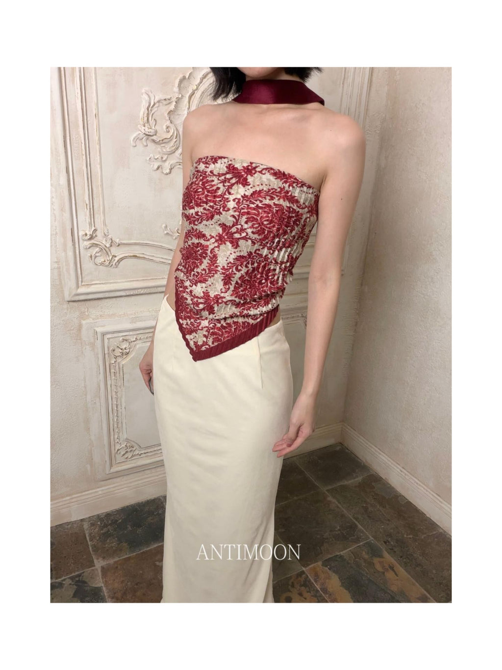 ANTIMOON Pleated Leopard Print Halter Scarf Tie Women's Cotton Linen Tube Tops