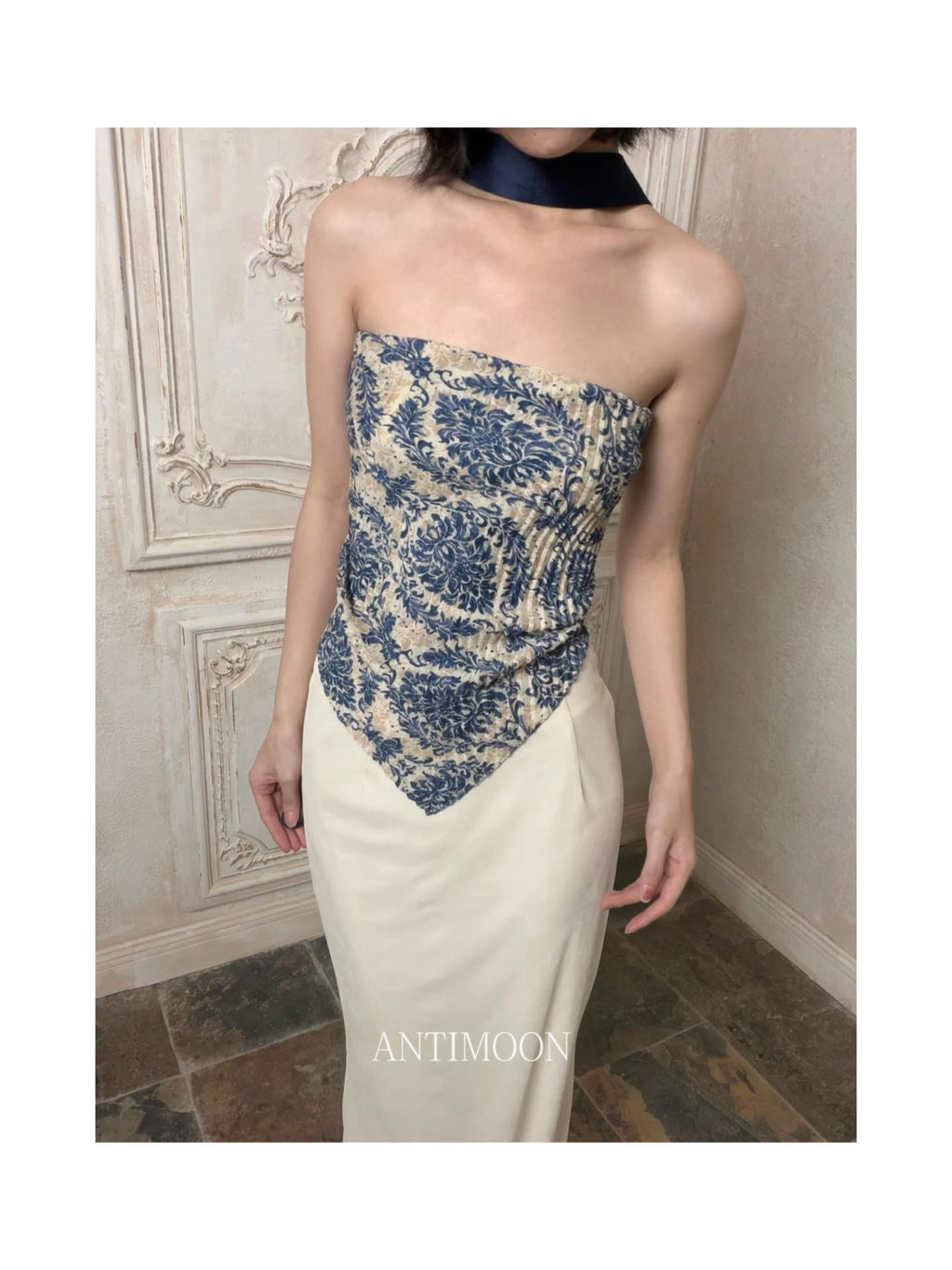 ANTIMOON Pleated Leopard Print Halter Scarf Tie Women's Cotton Linen Tube Tops