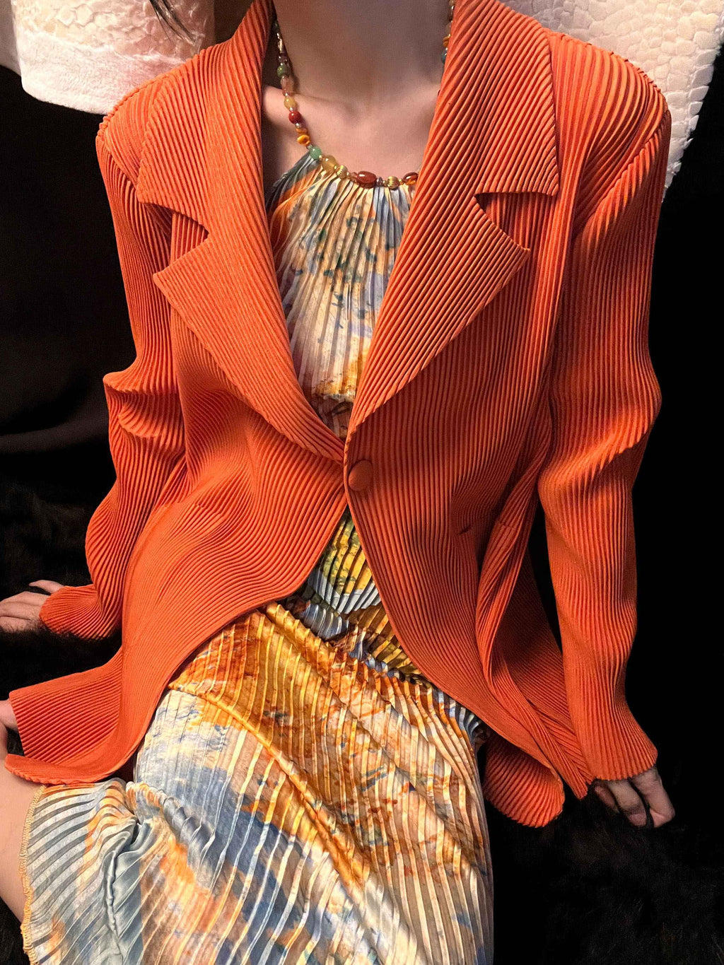 ANTIMOON_Pleated_Texture_Wrinkle_Free_Casual_Women's_Beige_Black_Orange_Blazers_839718180483_MISSTT