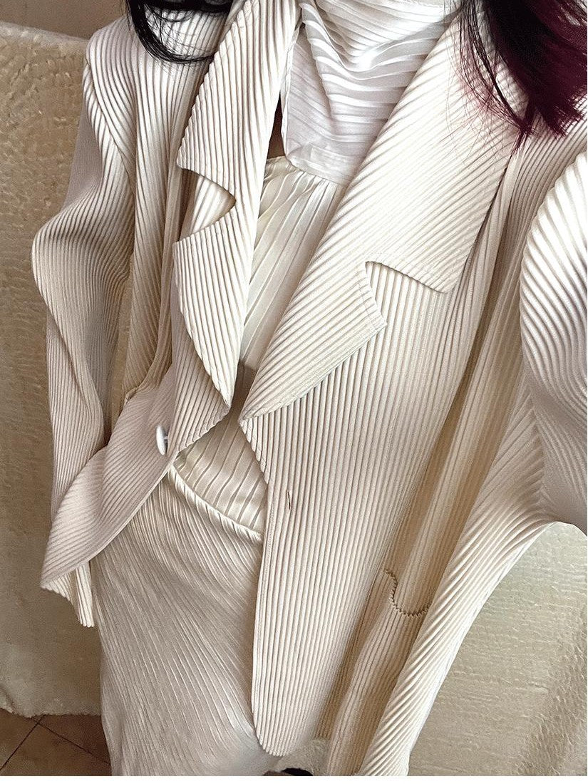 ANTIMOON Pleated Texture Wrinkle Free Casual Women's Beige Black Orange Blazers
