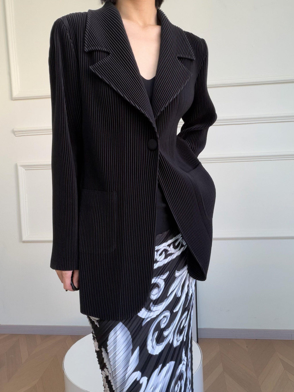 ANTIMOON Pleated Texture Wrinkle Free Casual Women's Beige Black Orange Blazers