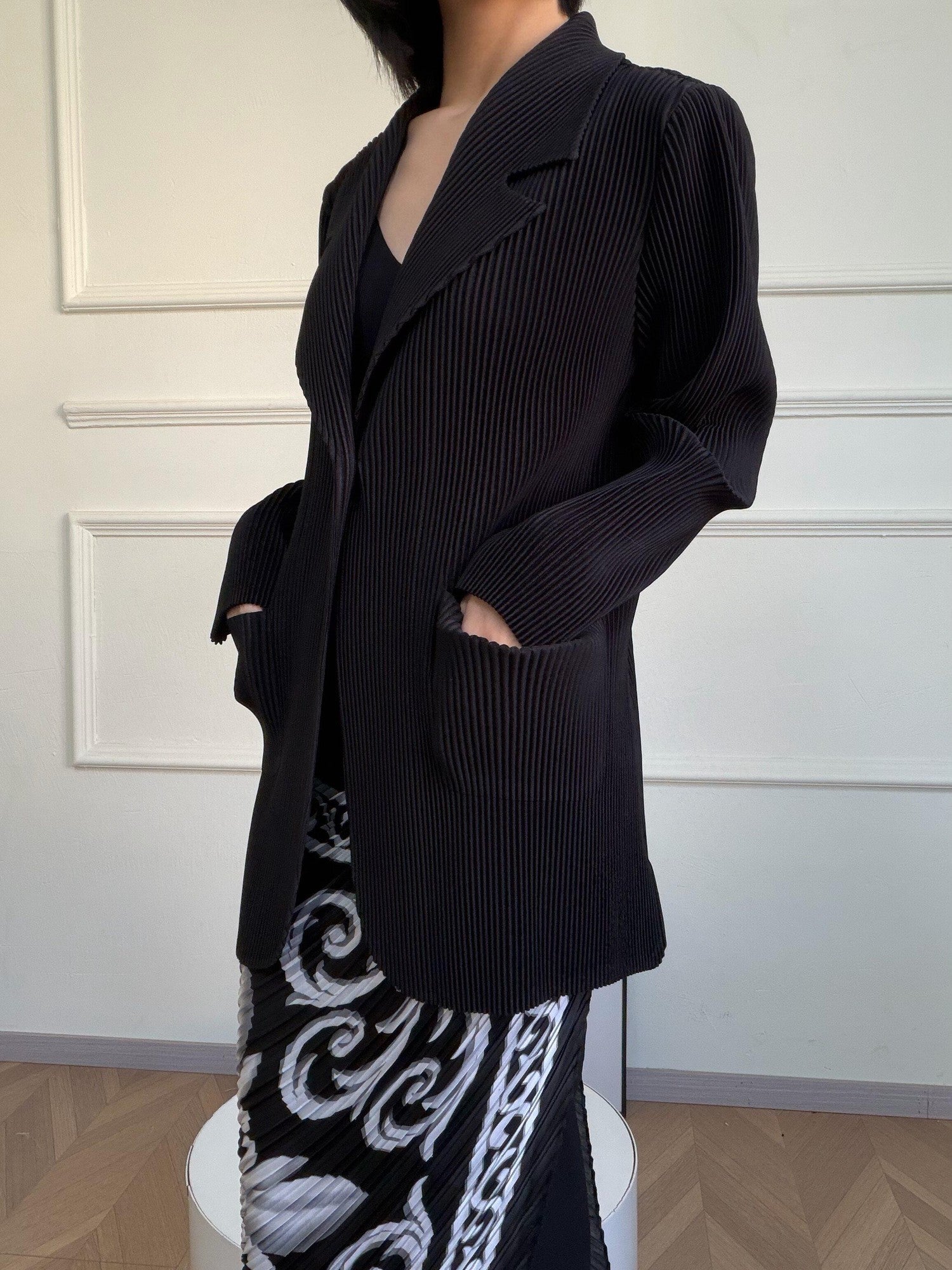 ANTIMOON Pleated Texture Wrinkle Free Casual Women's Beige Black Orange Blazers